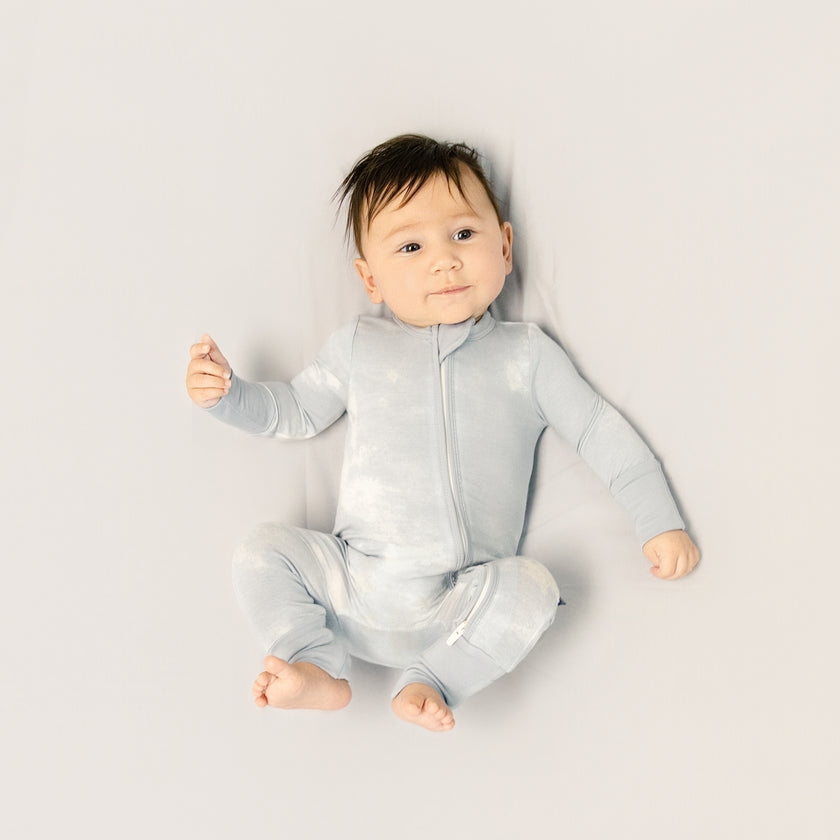 Convertible Footed Romper in Blue Fog