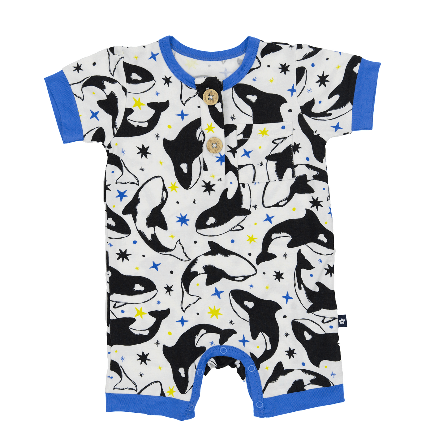 Short Romper in Dancing Orcas