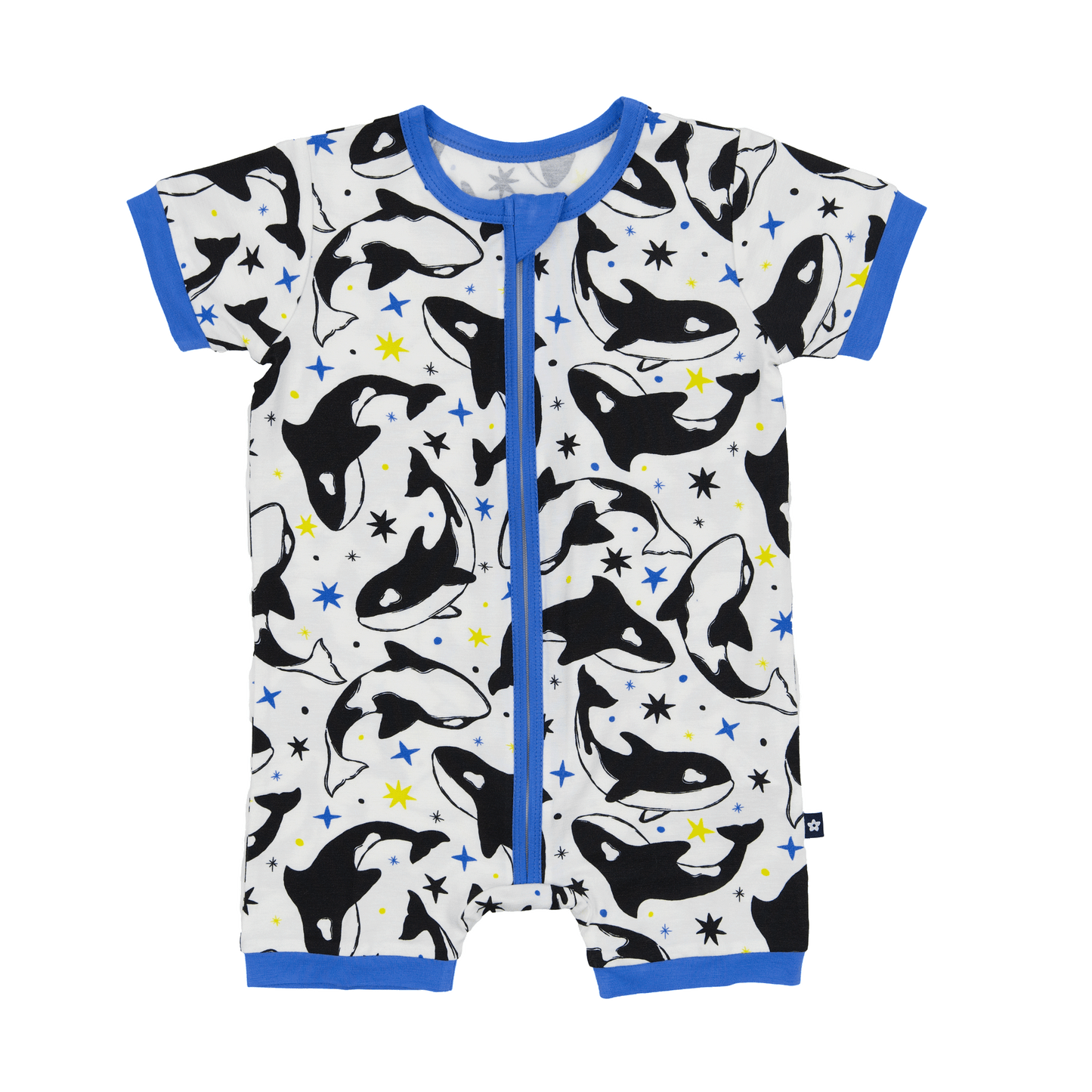 Short Zip Romper in Dancing Orcas