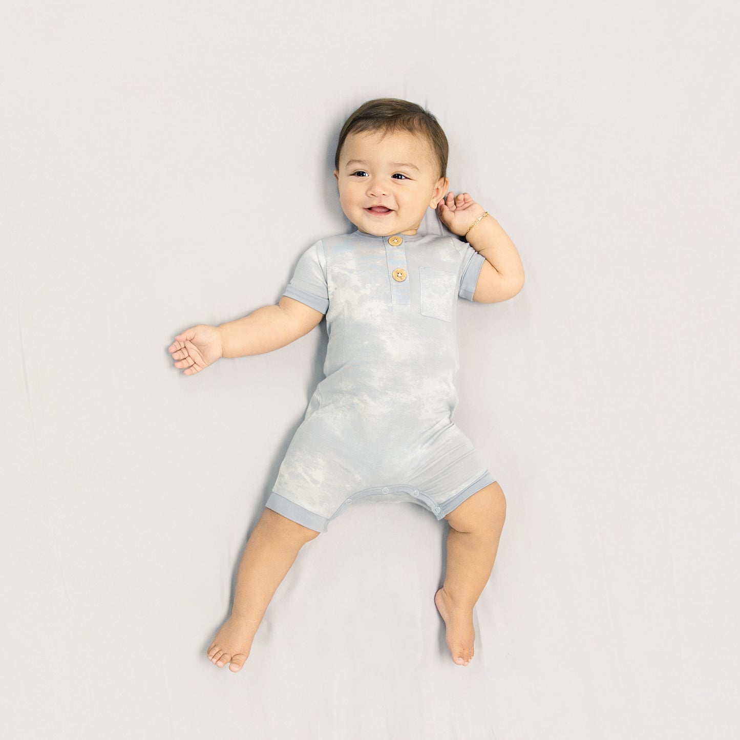 Short Romper in Blue Fog