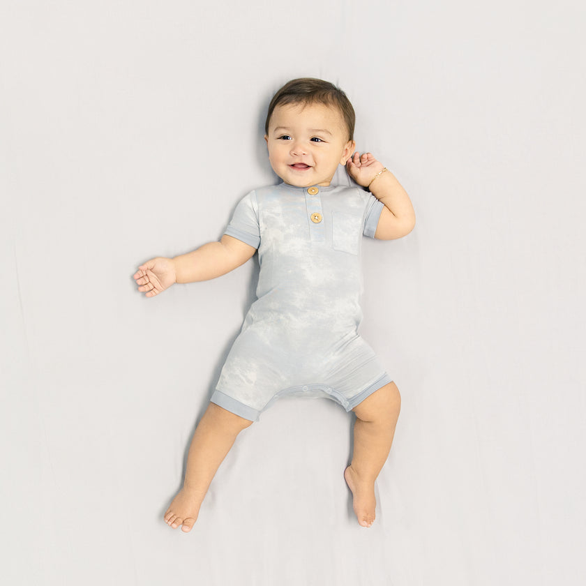Short Romper in Blue Fog
