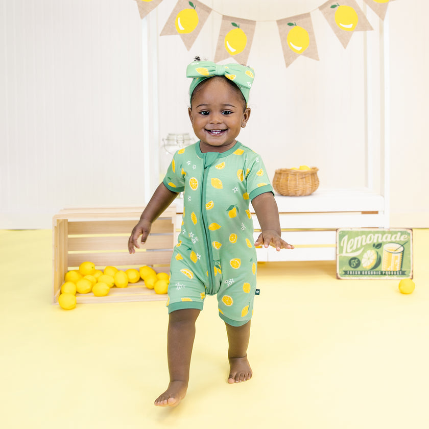 Short Zip Romper in Citrus Summer