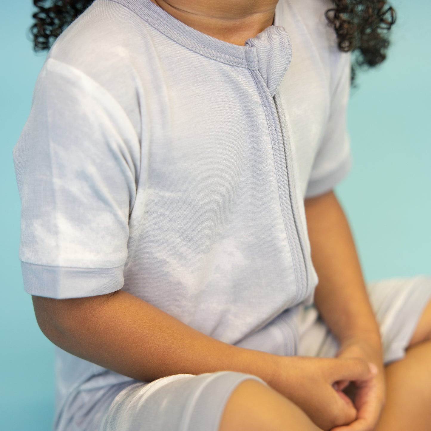 Short Zip Romper in Blue Fog