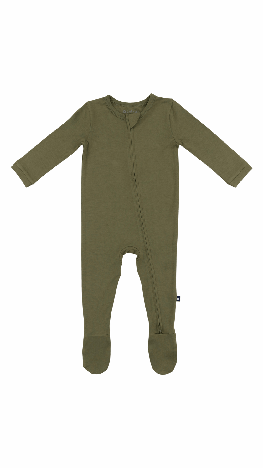 Zip Footie in Olive