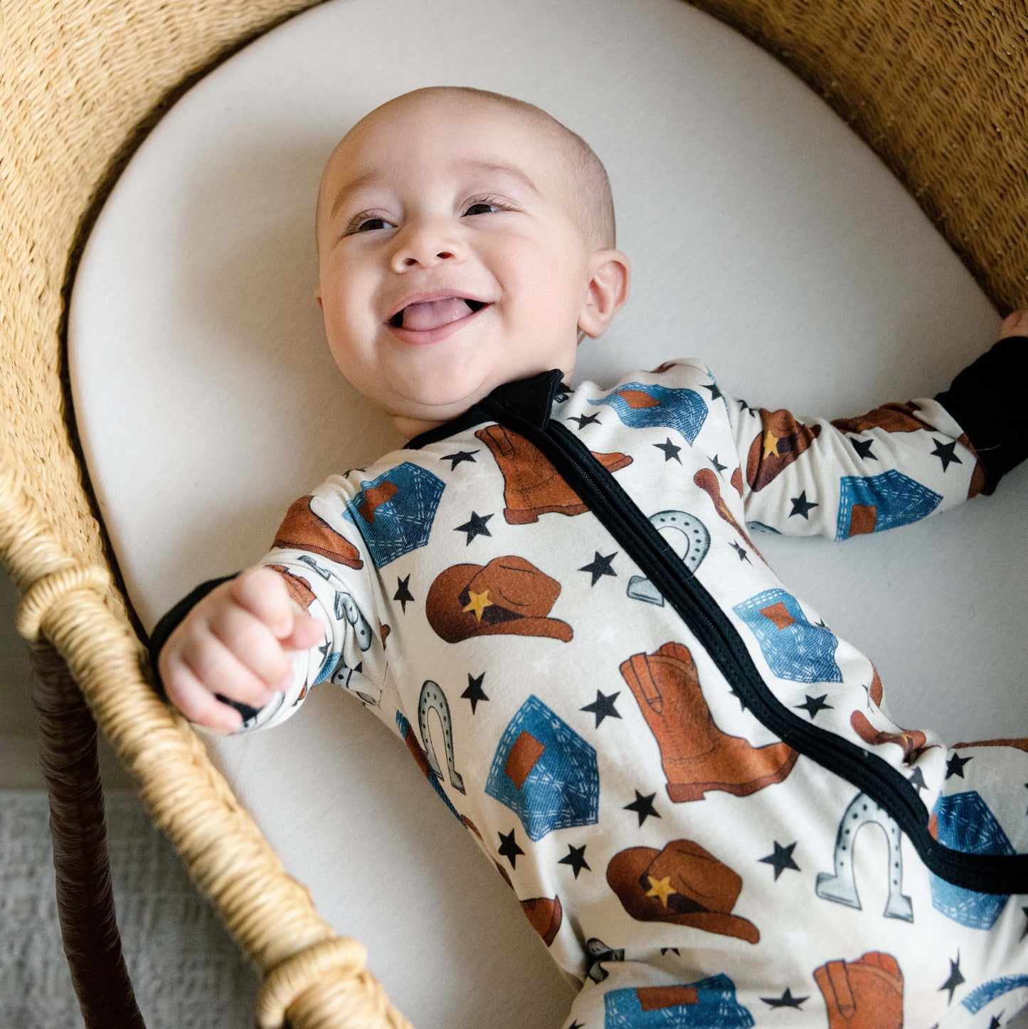 Convertible Footed Romper in Cowboys and Denims