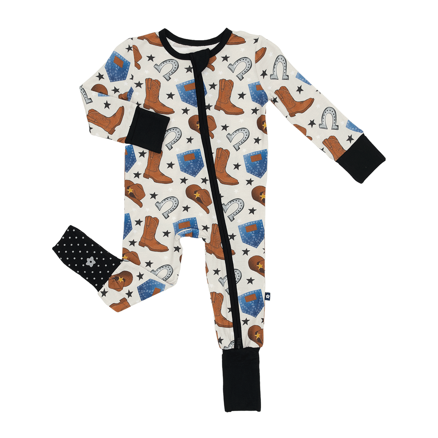 Convertible Footed Romper in Cowboys and Denims