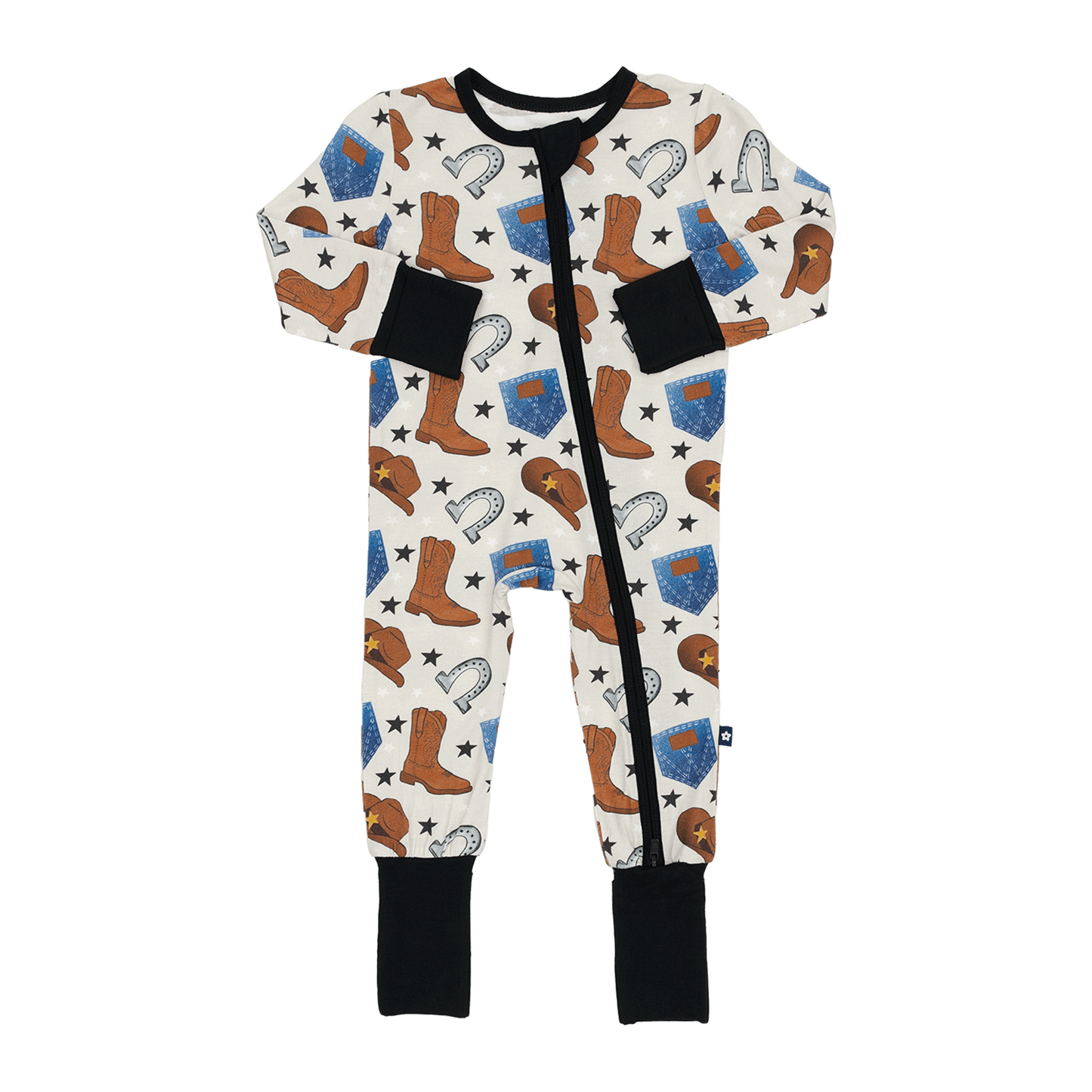 Convertible Footed Romper in Cowboys and Denims