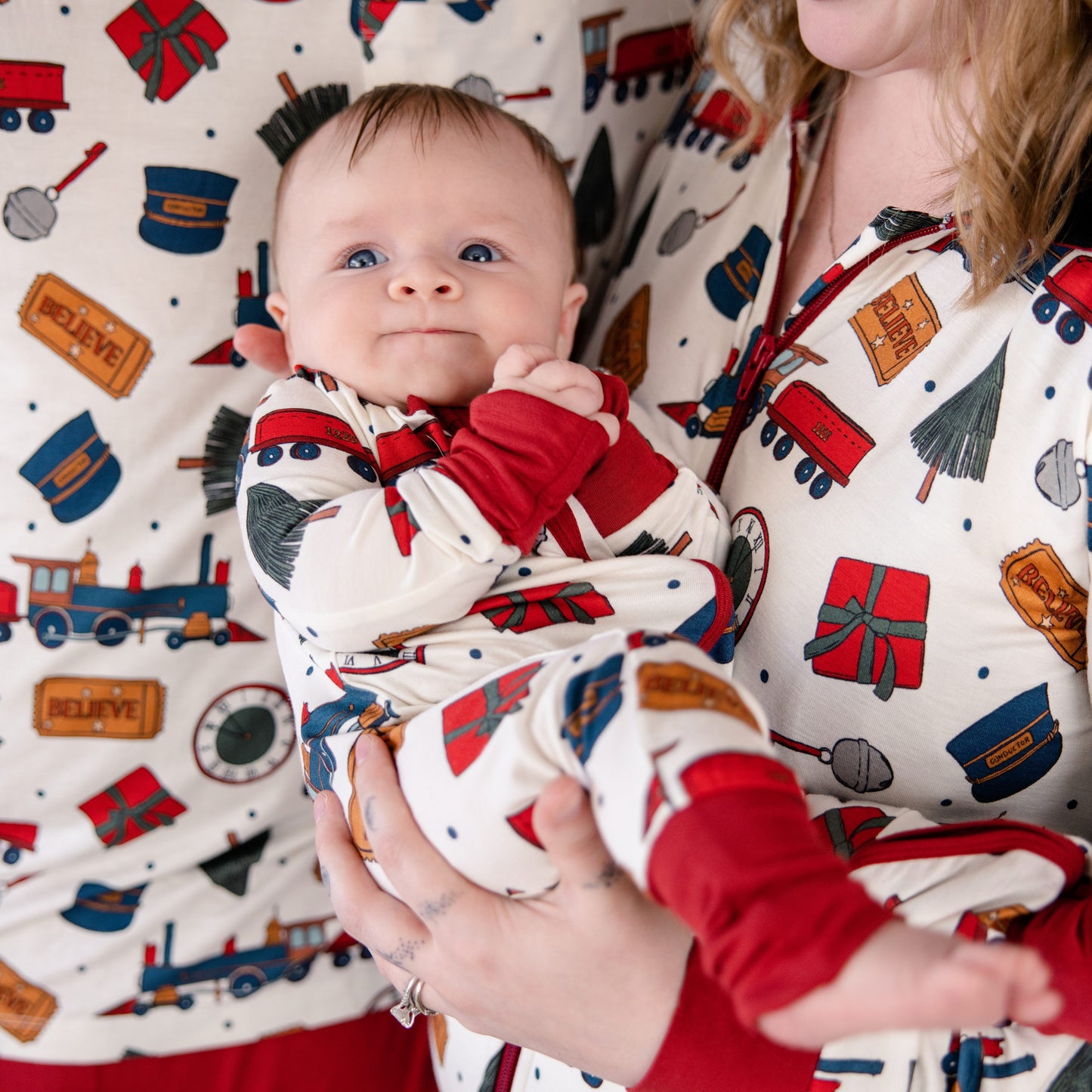 Convertible Footed Romper in Holiday Express