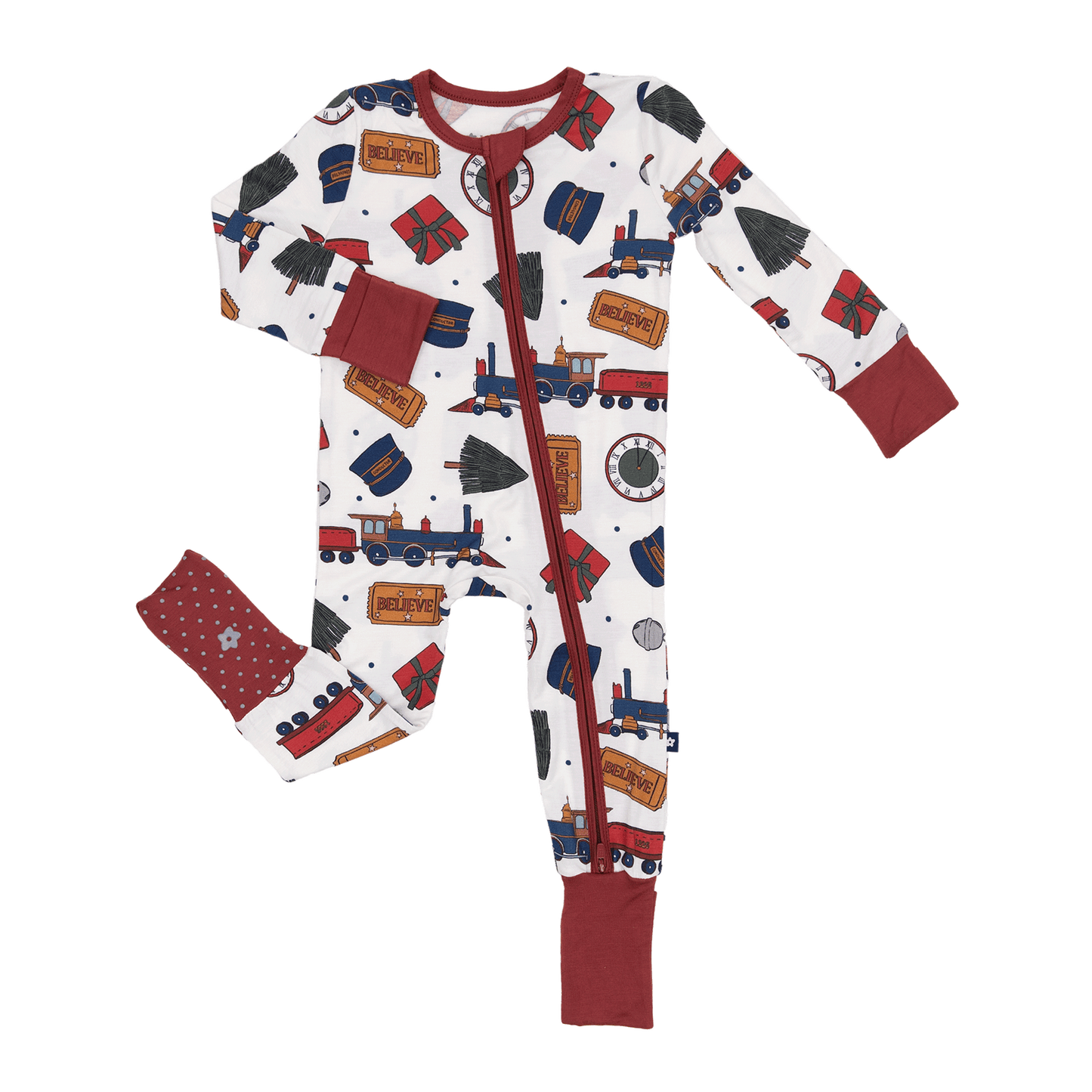 Convertible Footed Romper in Holiday Express