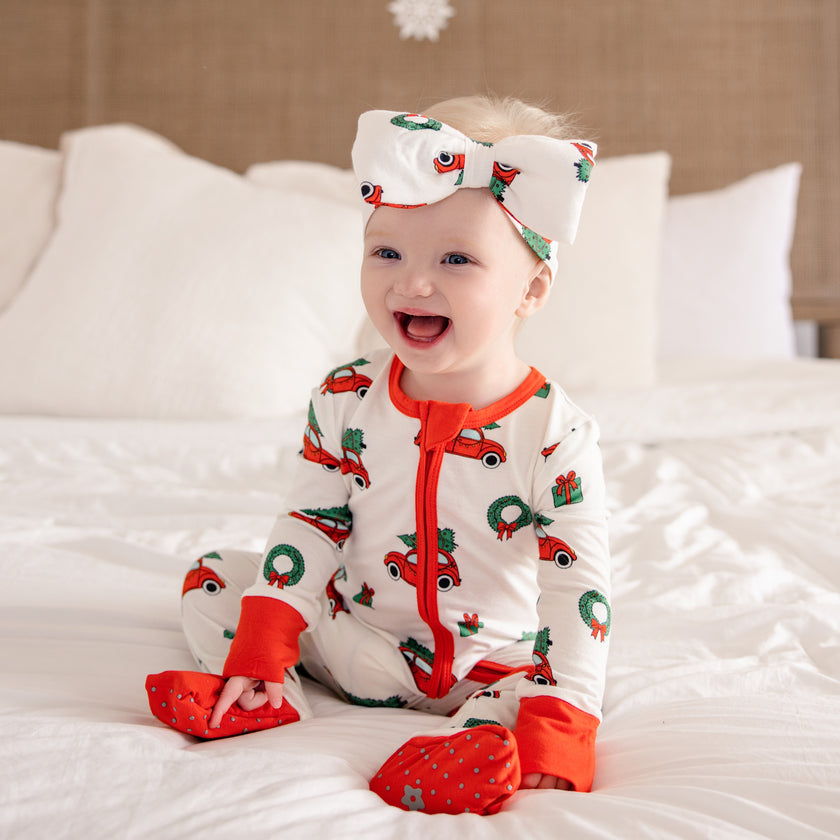 Convertible Footed Romper in Jingle Cars