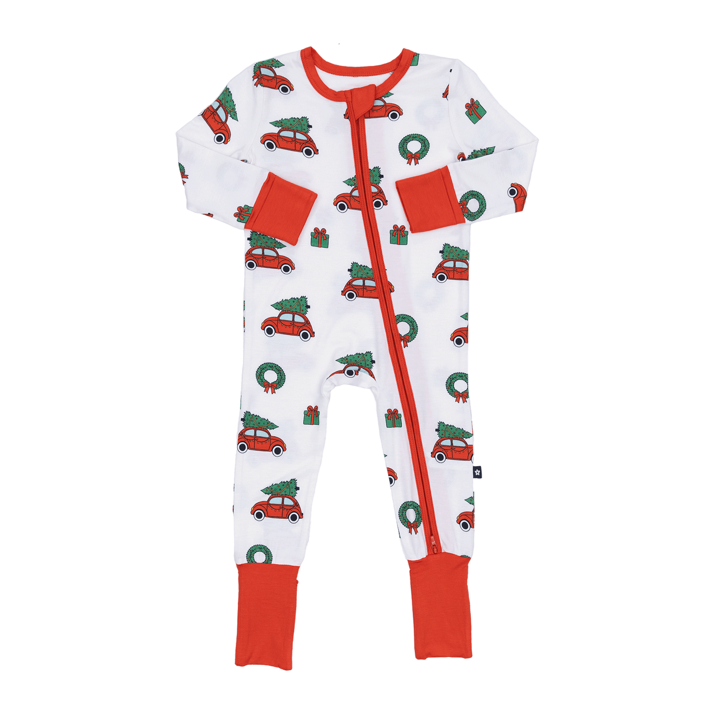 Convertible Footed Romper in Jingle Cars