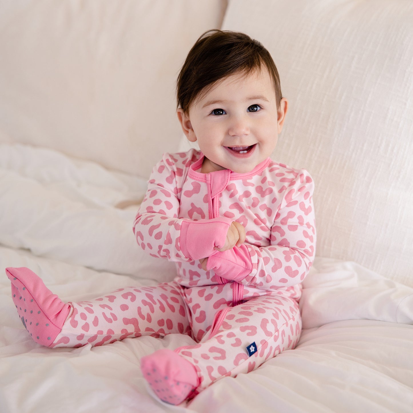 Convertible Footed Romper in Pink Leopard