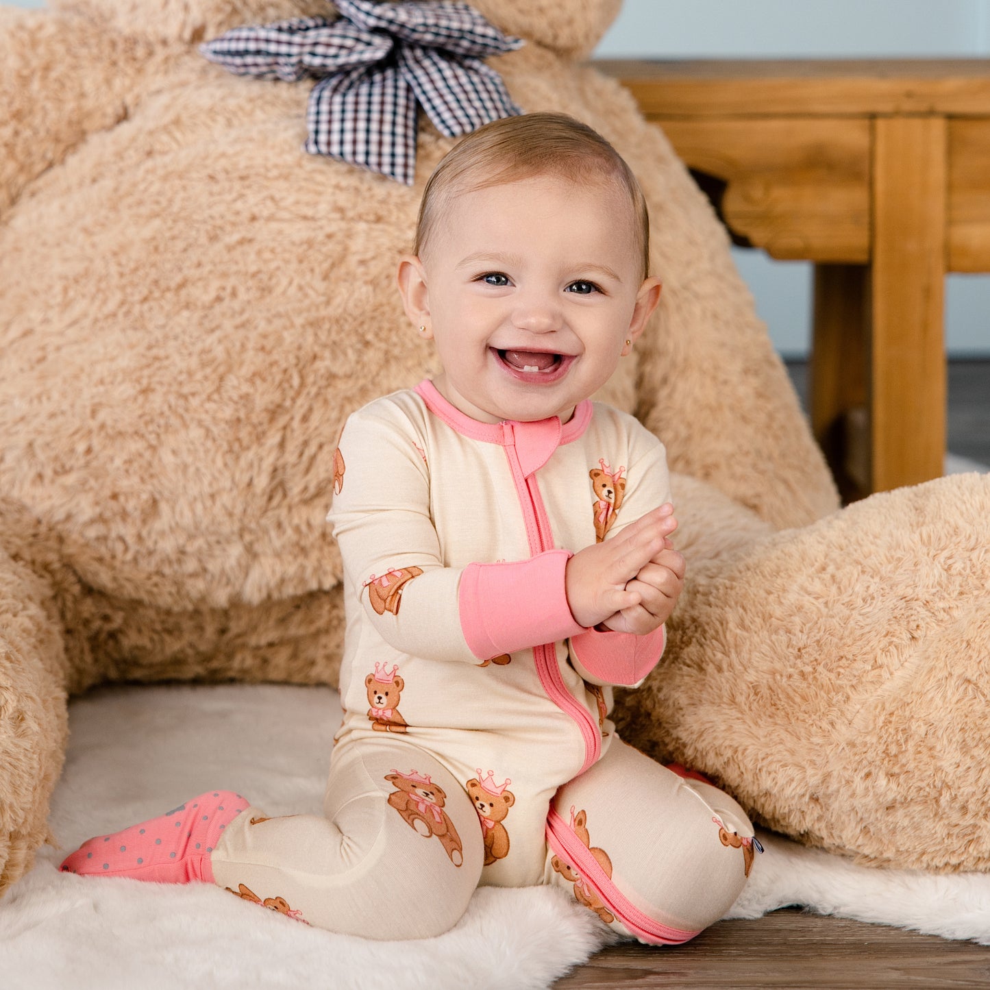 Convertible Footed Romper in Princess Bear