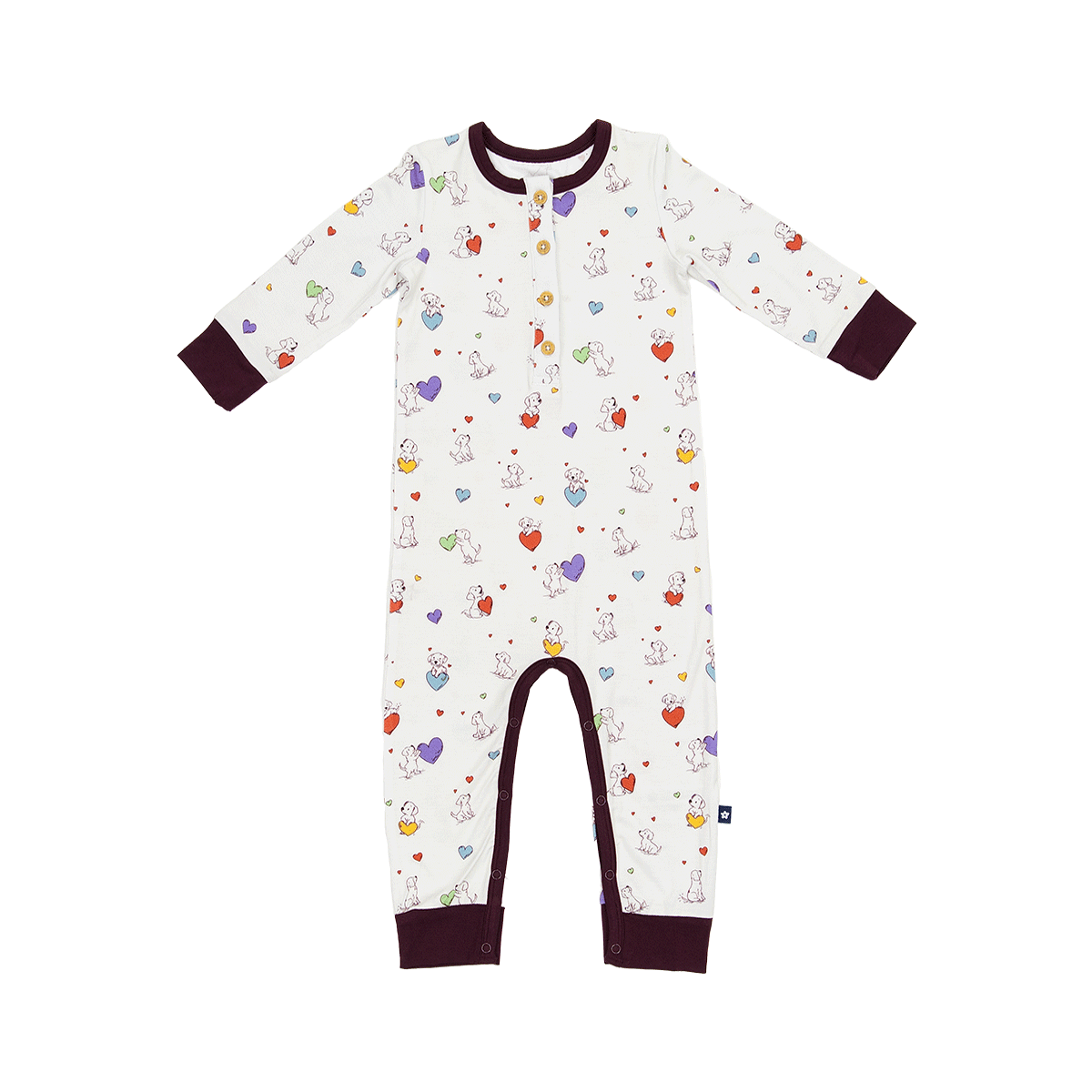 Larkspur Baby | Long Sleeve Henley Romper in Puppy Love