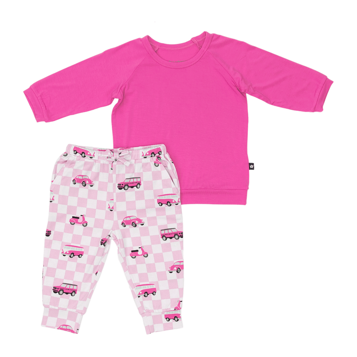 Long Sleeve Jogger Set in Pink Wheels