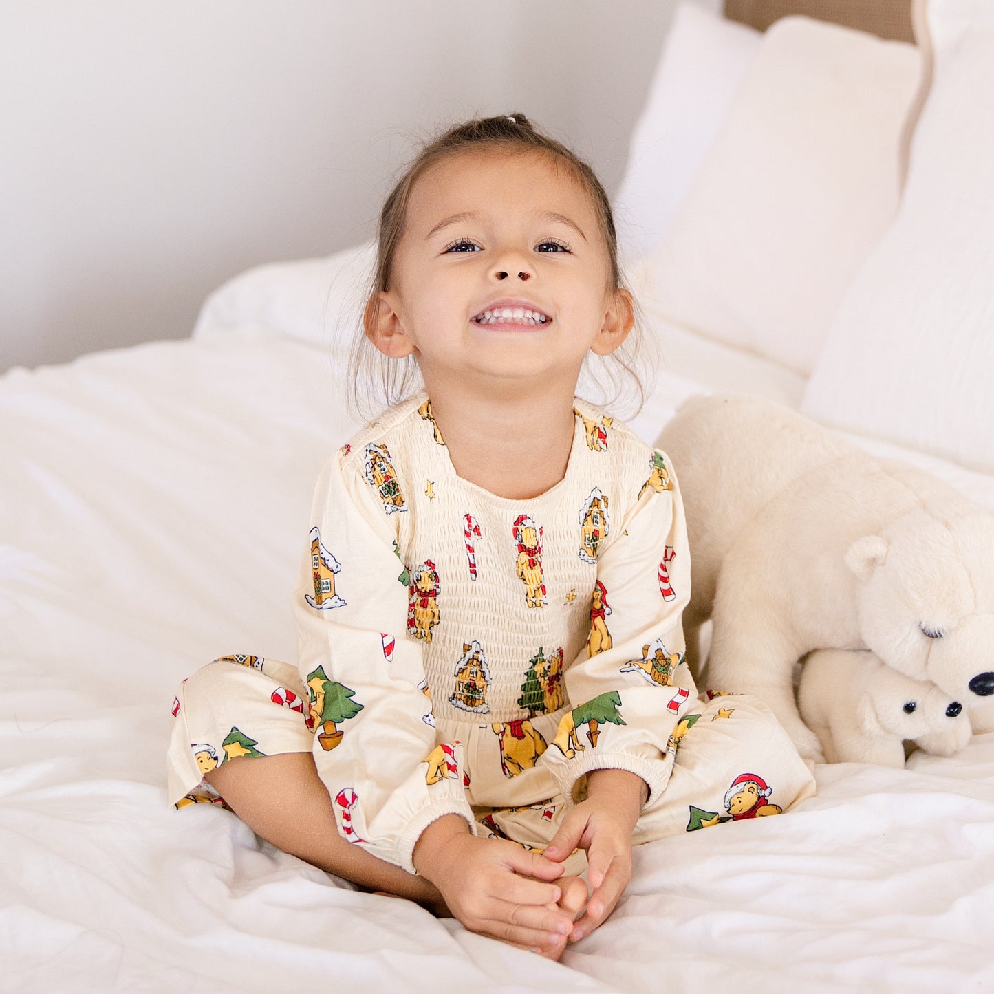 Long Sleeve Smocked Dress in Beary Merry Christmas