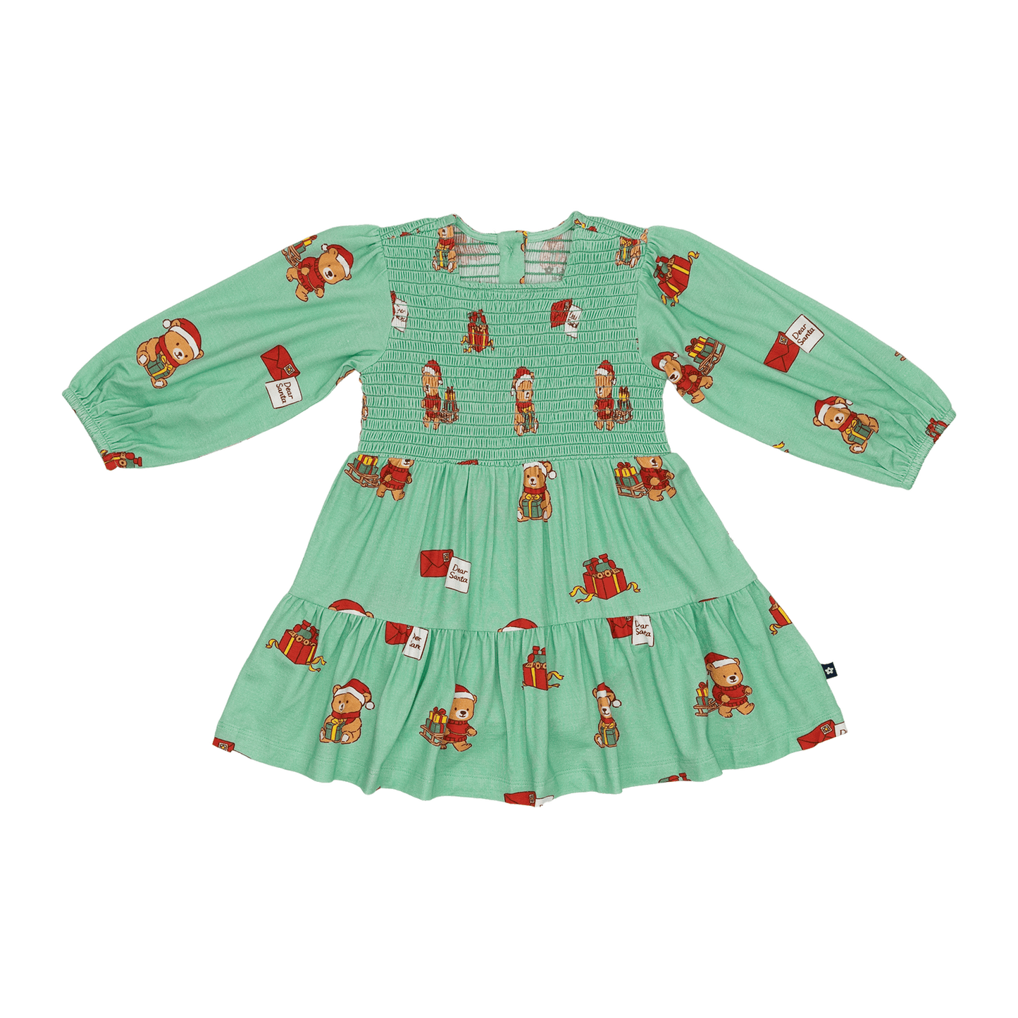 Long Sleeve Smocked Dress in Dear Santa
