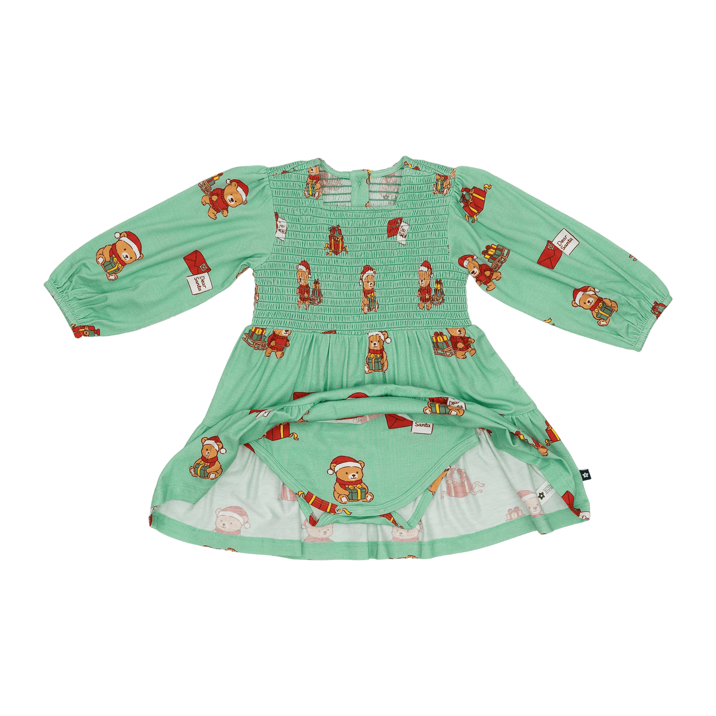 Long Sleeve Smocked Dress in Dear Santa