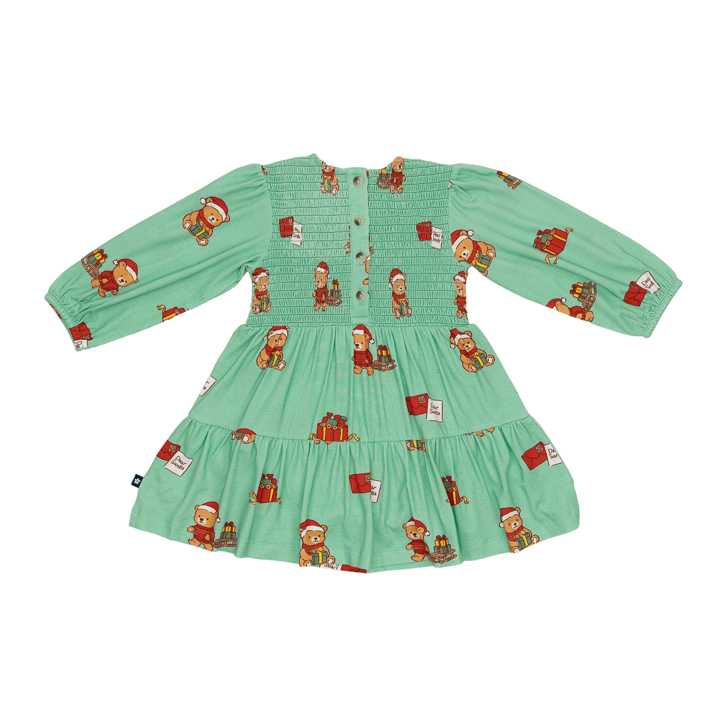 Long Sleeve Smocked Dress in Dear Santa