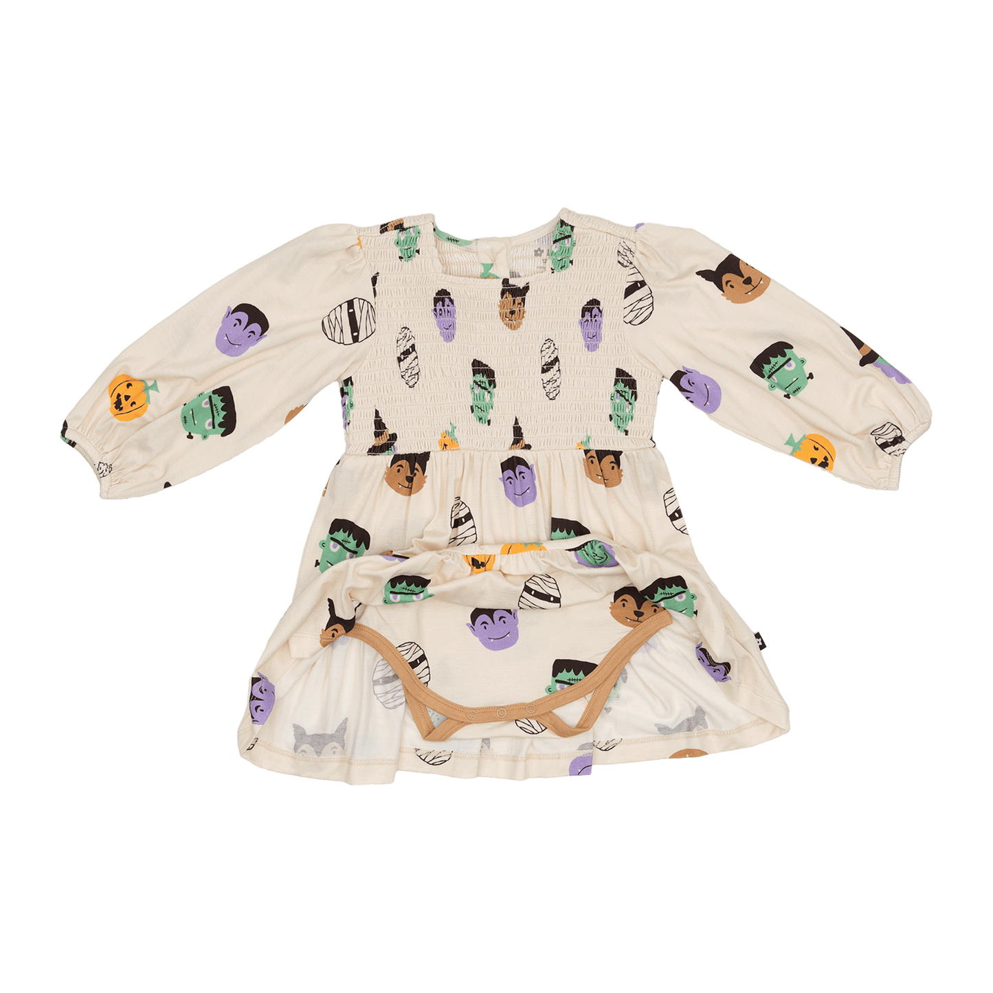 Long Sleeve Smocked Dress in Boo Crew