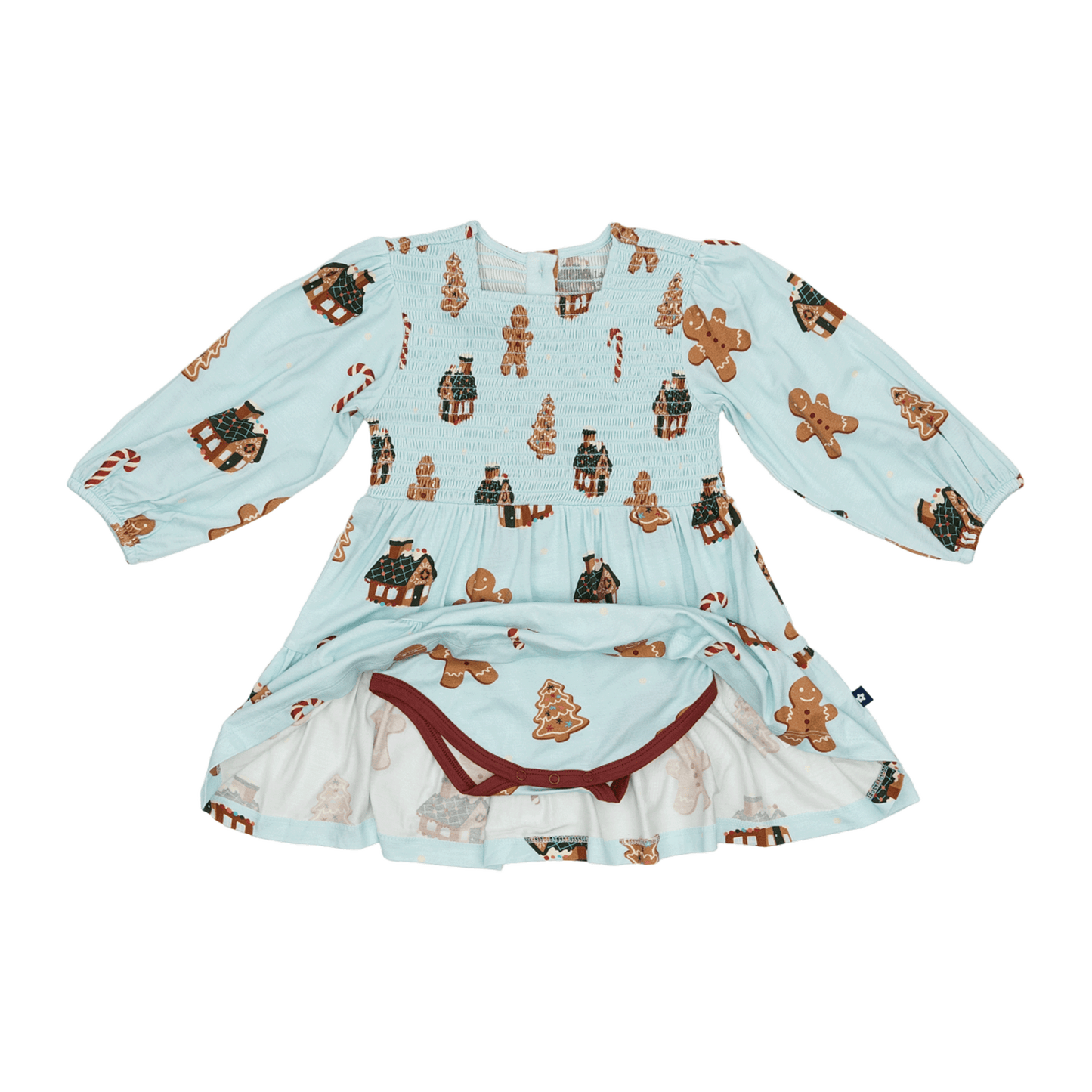 Long Sleeve Smocked Dress in Gingerbread Lane