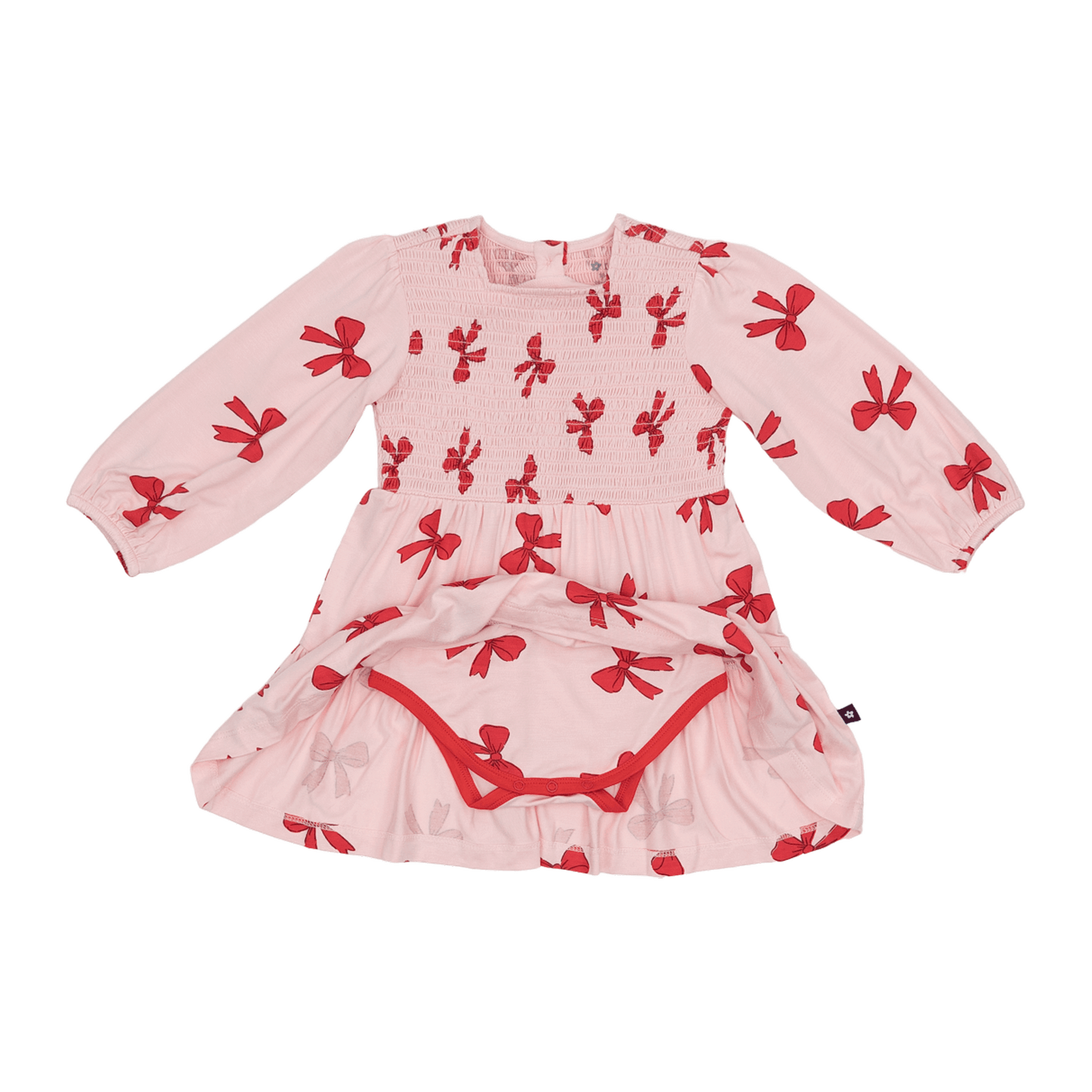 Long Sleeve Smocked Dress in Holiday Bows