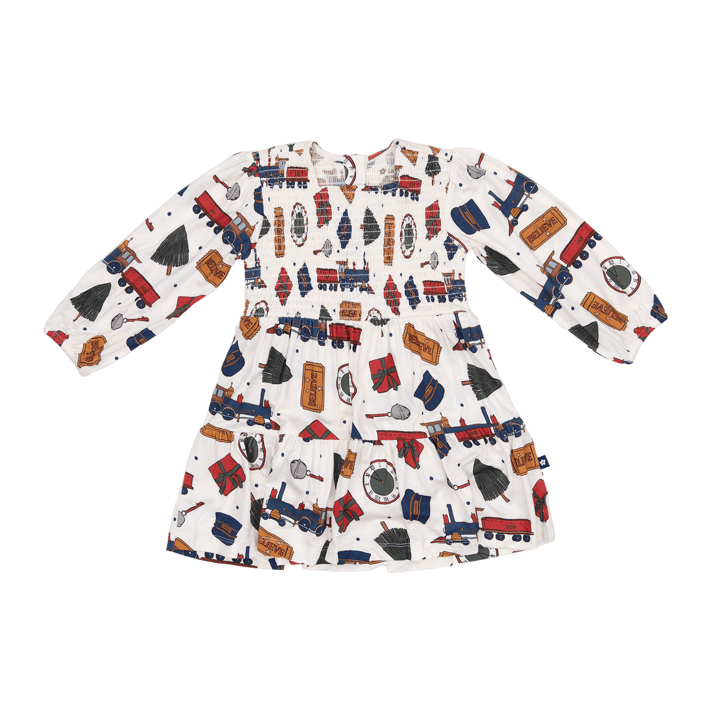 Long Sleeve Smocked Dress in Holiday Express