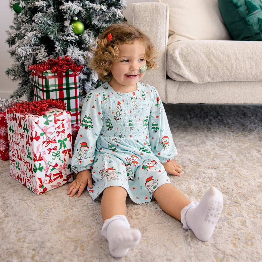 Long Sleeve Smocked Dress in Jingle and Glide