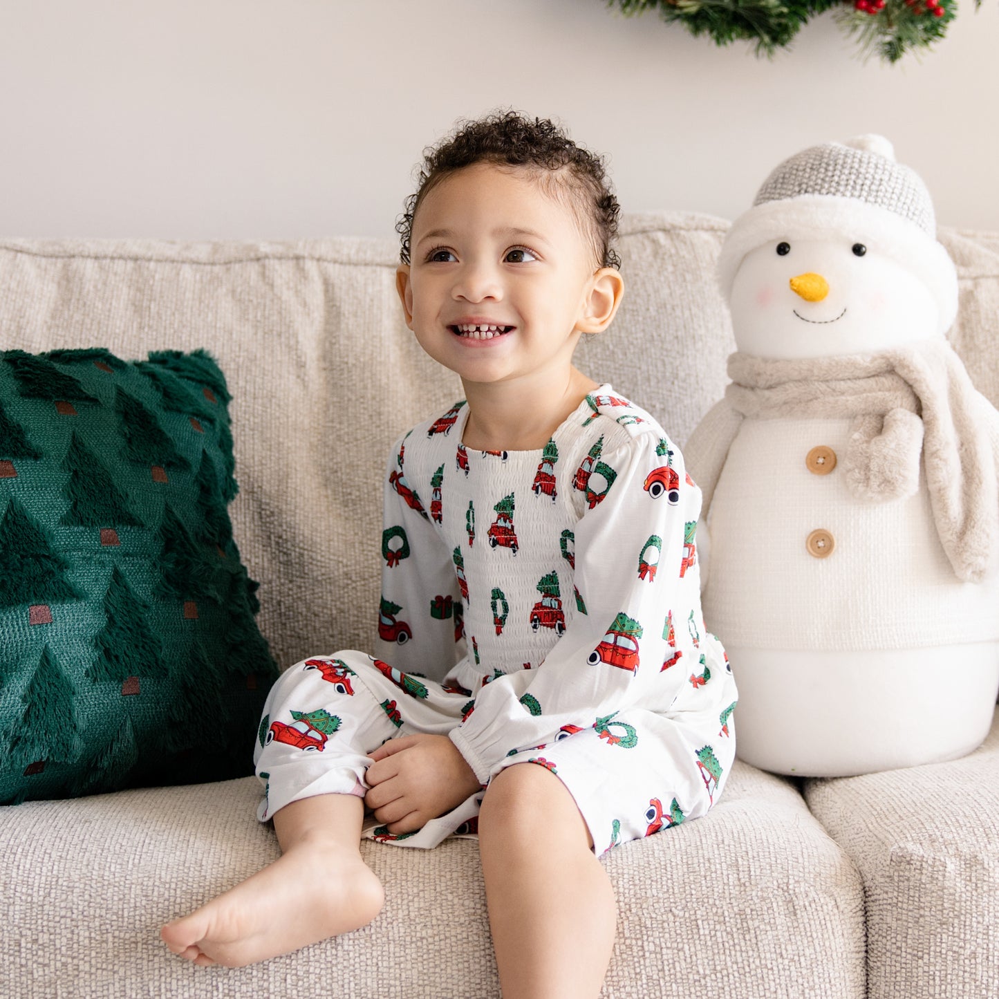 Long Sleeve Smocked Dress in Jingle Cars