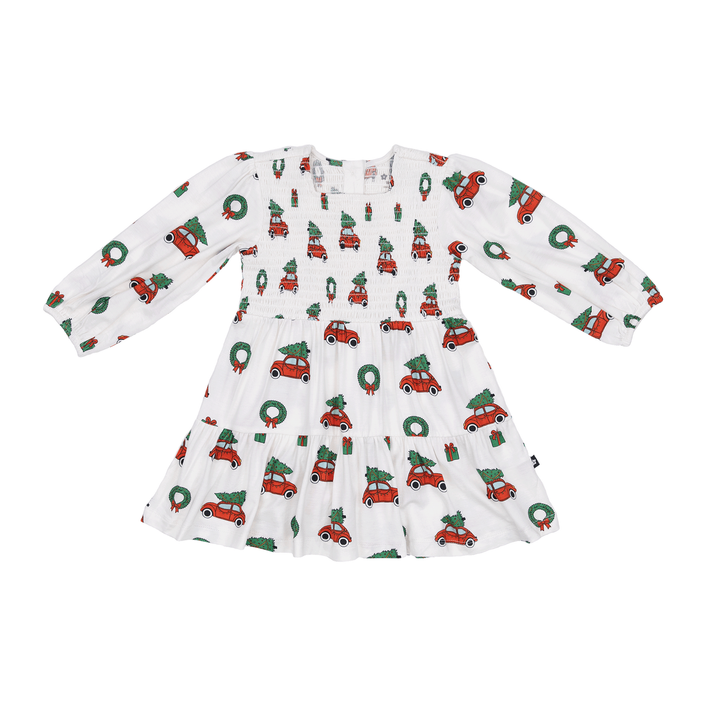 Long Sleeve Smocked Dress in Jingle Cars