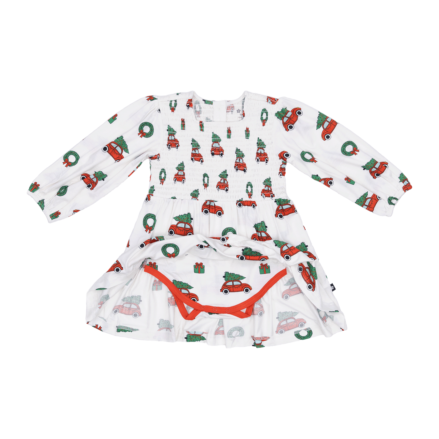 Long Sleeve Smocked Dress in Jingle Cars