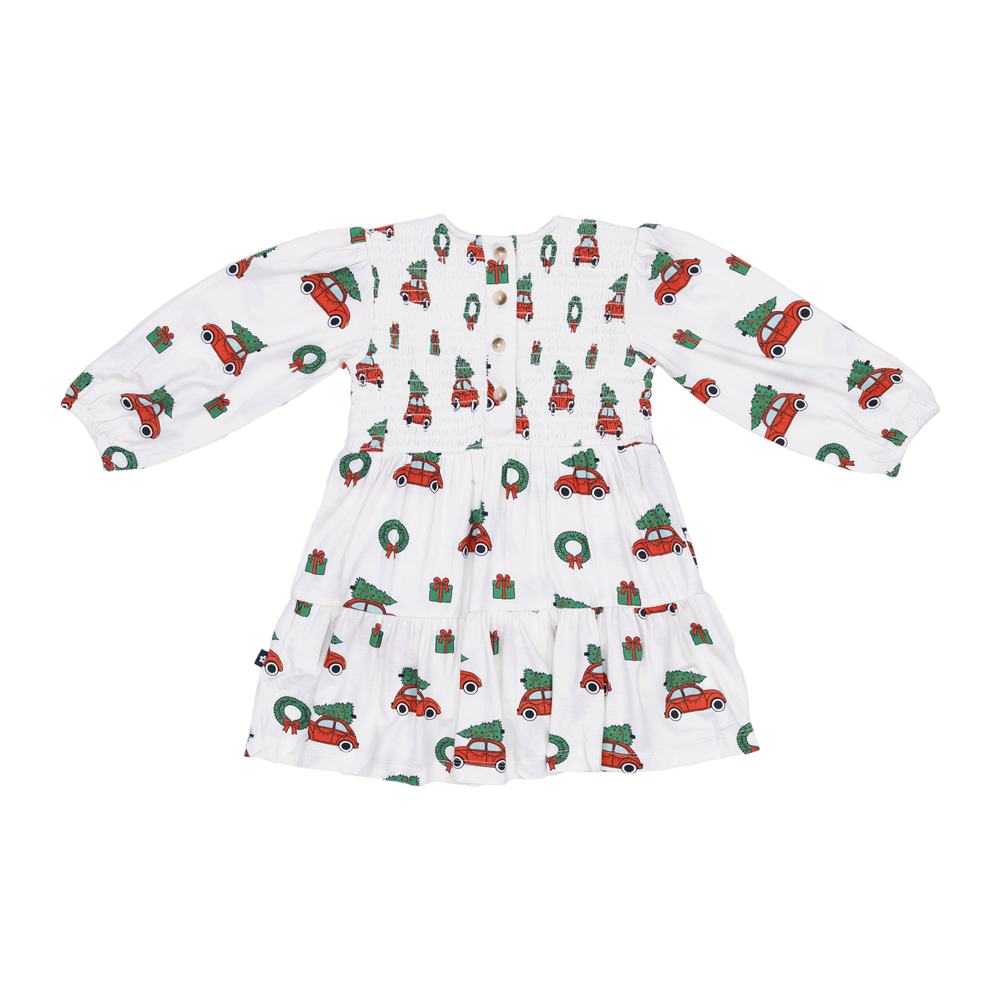 Long Sleeve Smocked Dress in Jingle Cars