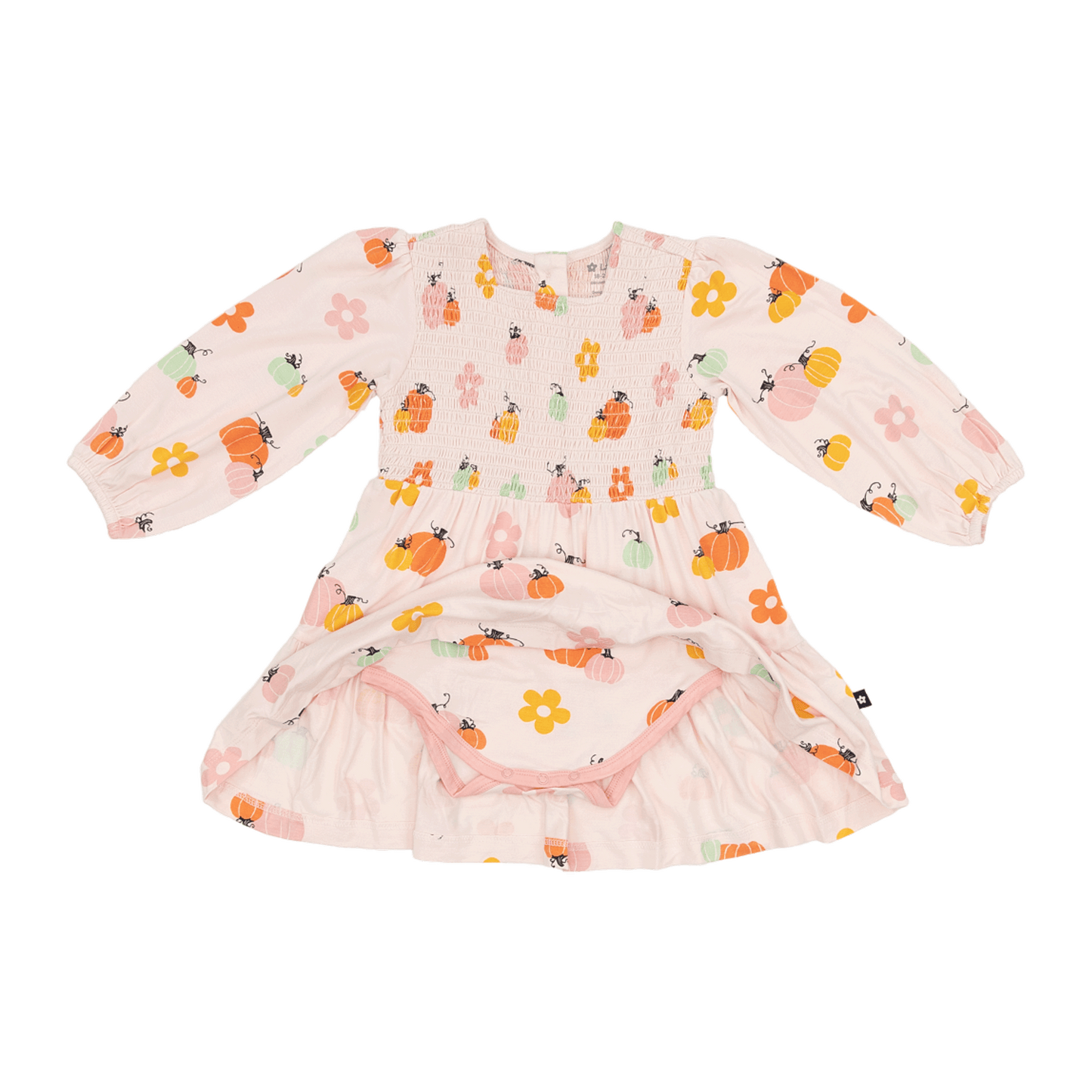 Long Sleeve Smocked Dress in Pumpkin Patch