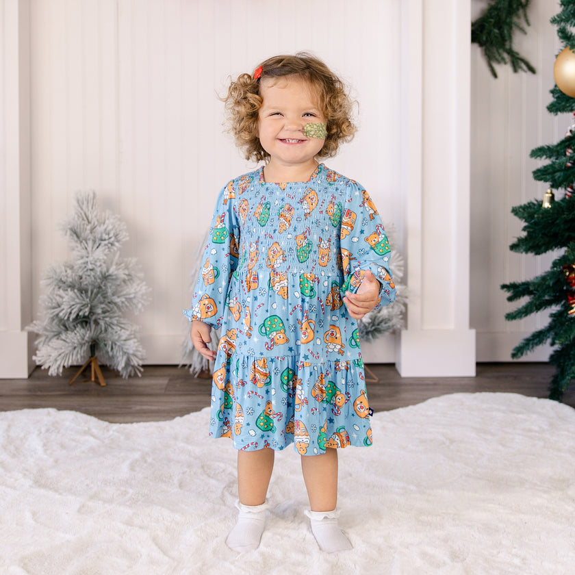 Long Sleeve Smocked Dress in Teddy Treat Time