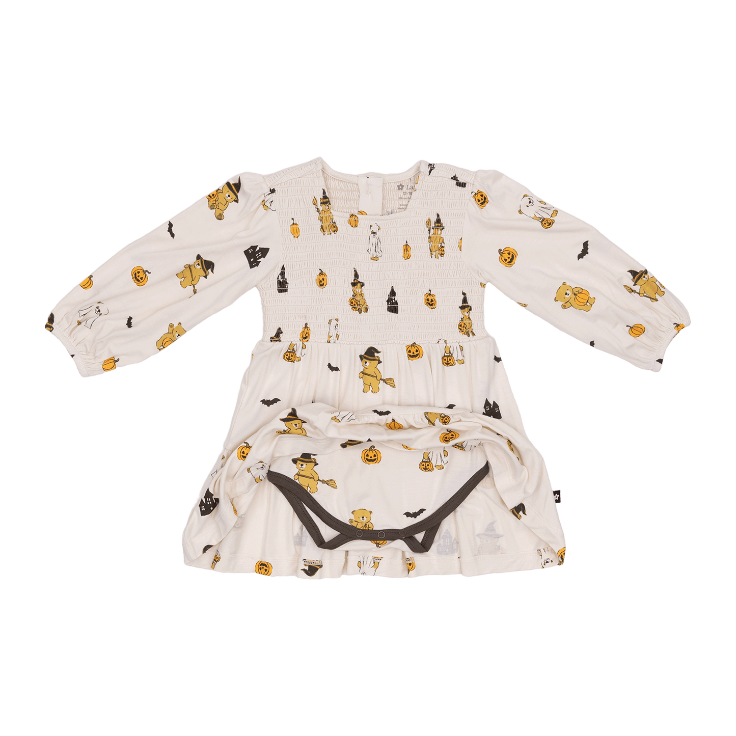 Long Sleeve Smocked Dress in Trick or Treat