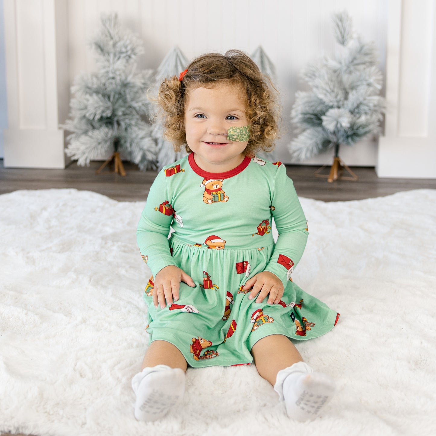 Long Sleeve Twirl Dress in Dear Santa