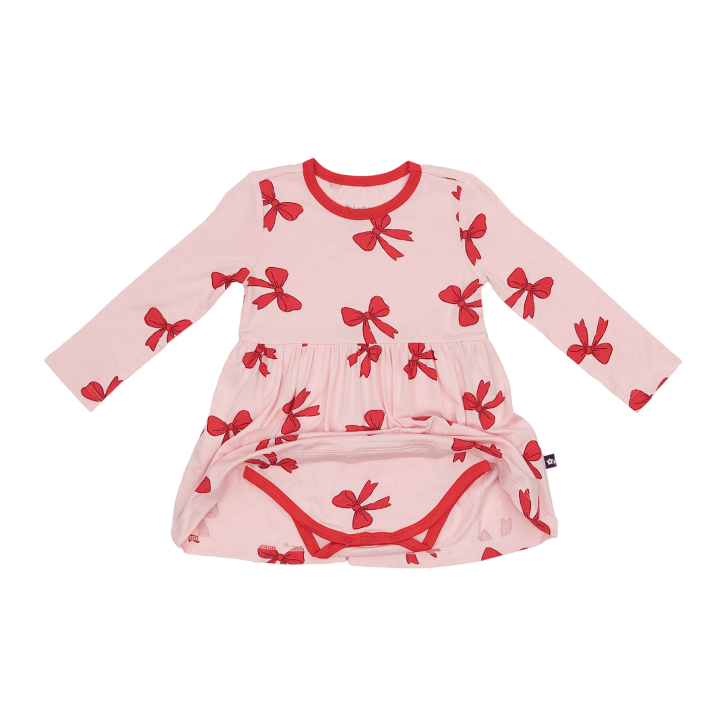 Long Sleeve Twirl Dress in Holiday Bows