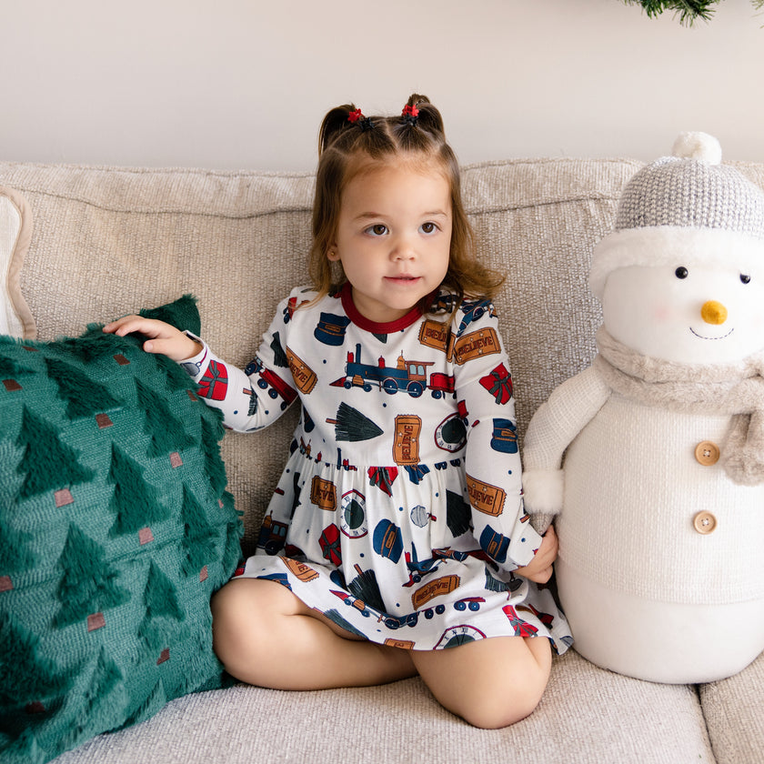 Long Sleeve Twirl Dress in Holiday Express