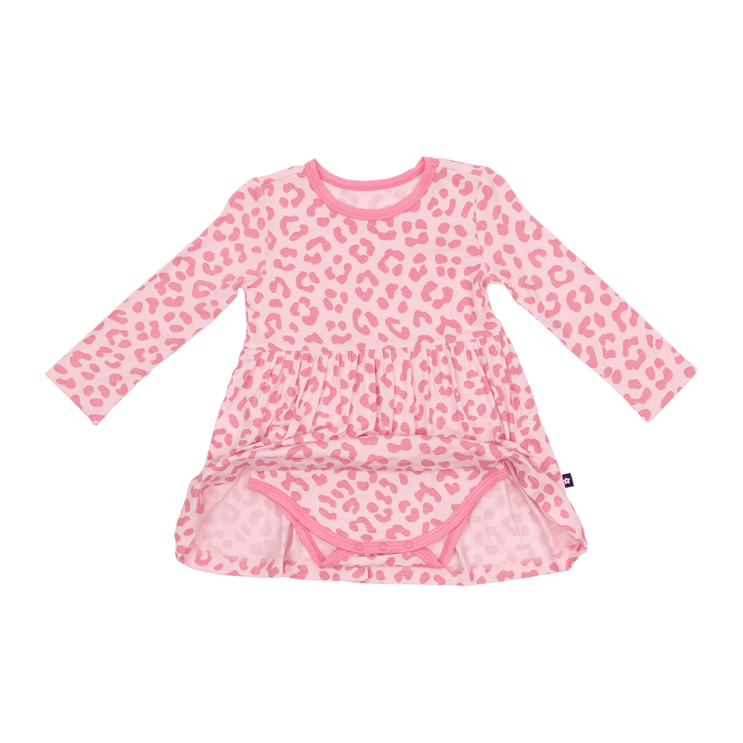 Long Sleeve Twirl Dress in Pink Leopard