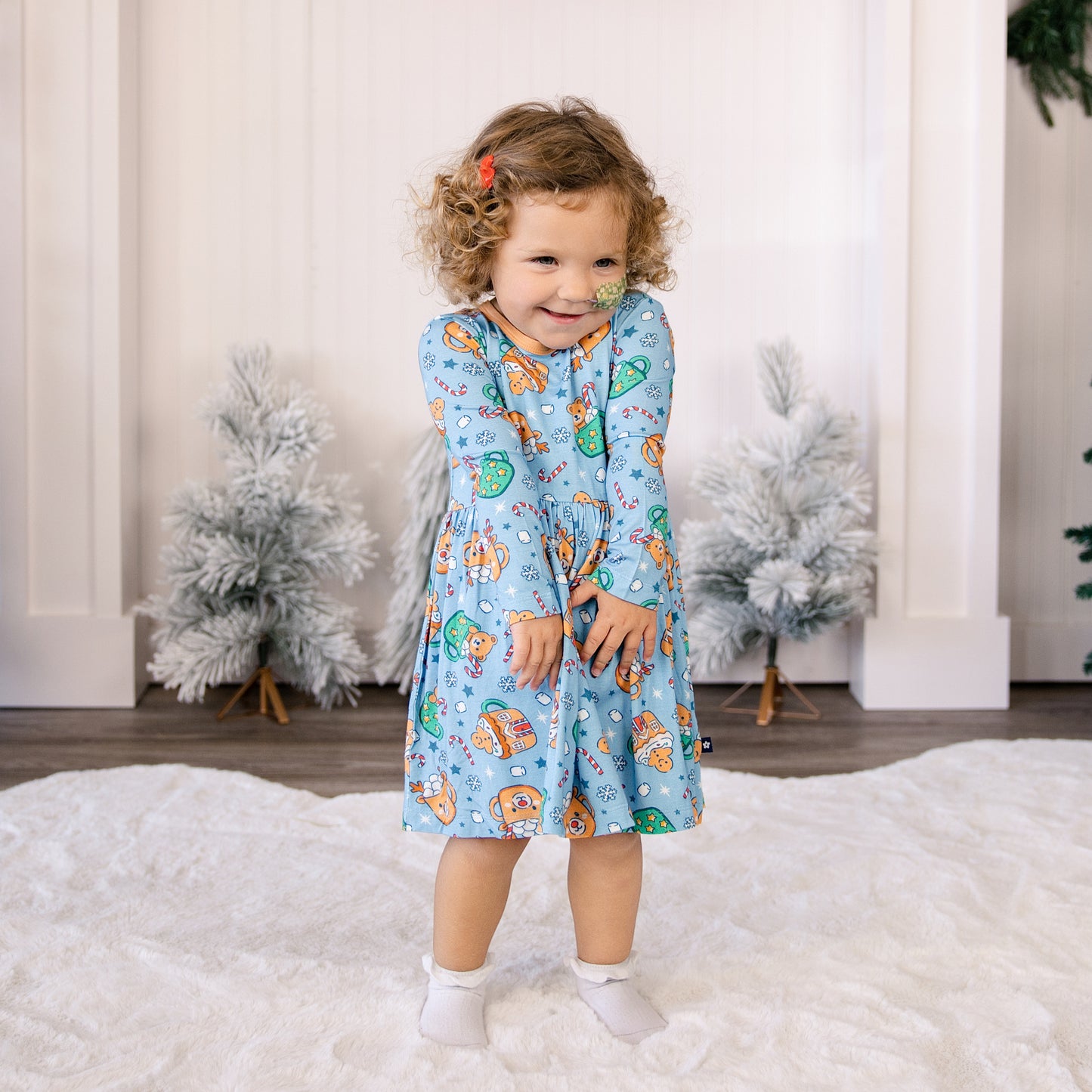 Long Sleeve Twirl Dress in Teddy Treat Time