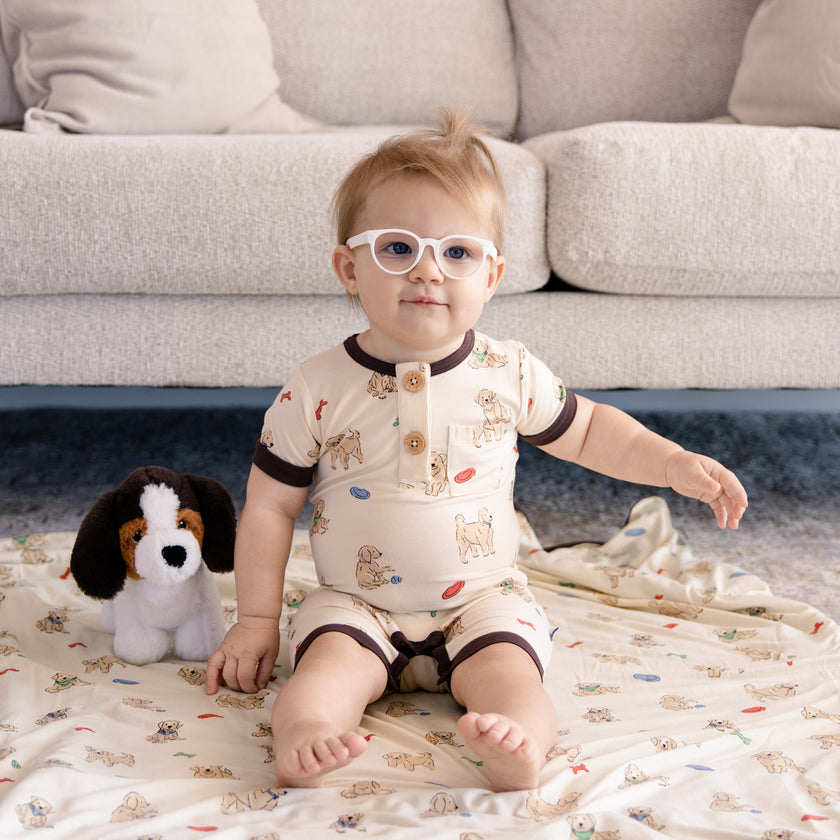 Short Romper in Playful Pups