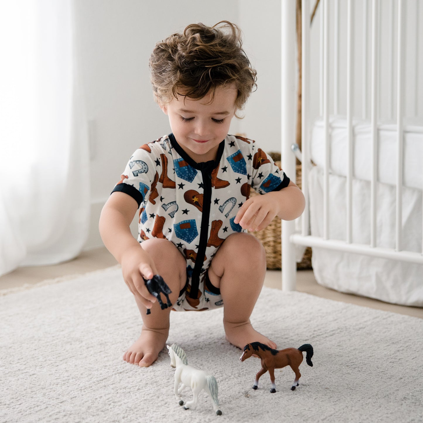 Short Zip Romper in Cowboys and Denims