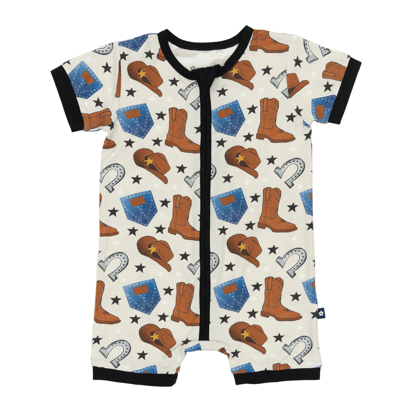 Short Zip Romper in Cowboys and Denims