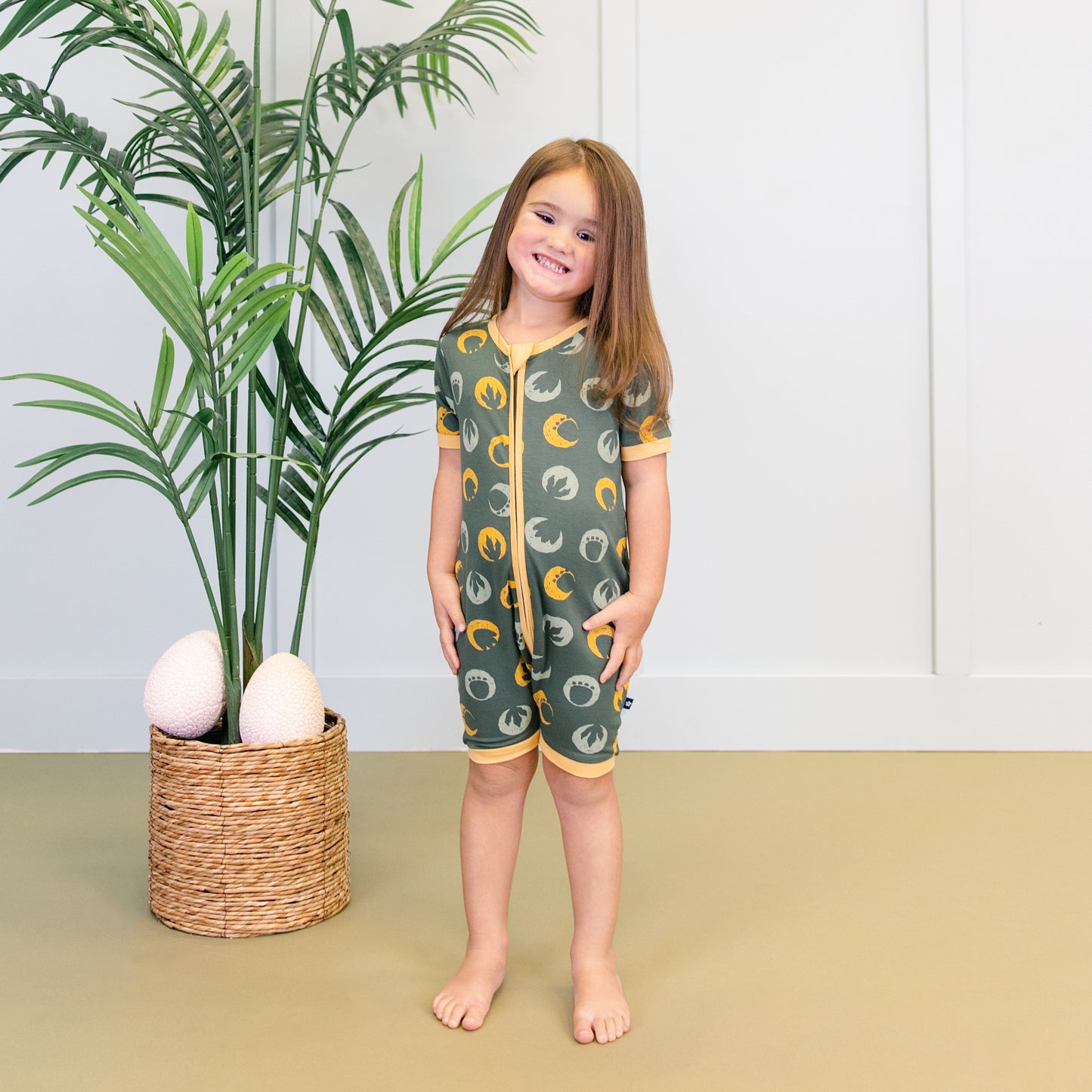 Short Zip Romper in Dino Dots