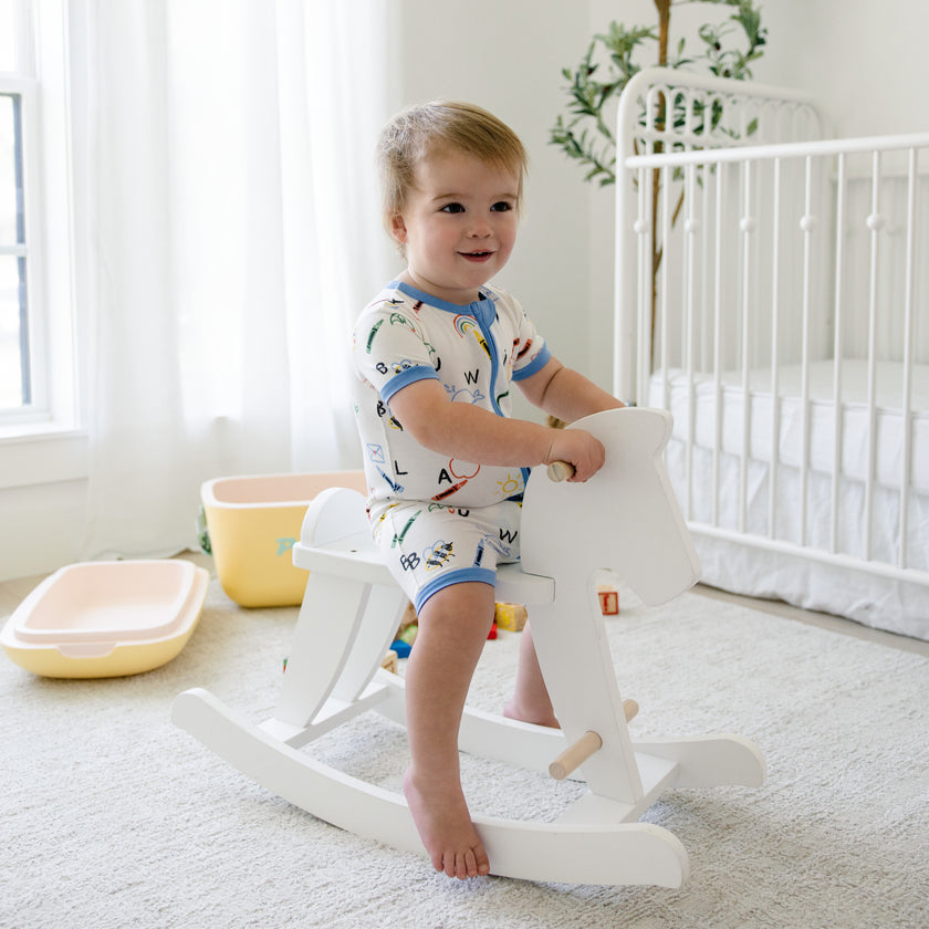 Short Zip Romper in Lively Letters