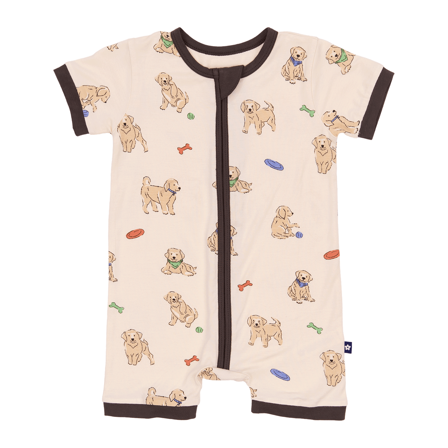 Short Zip Romper in Playful Pups