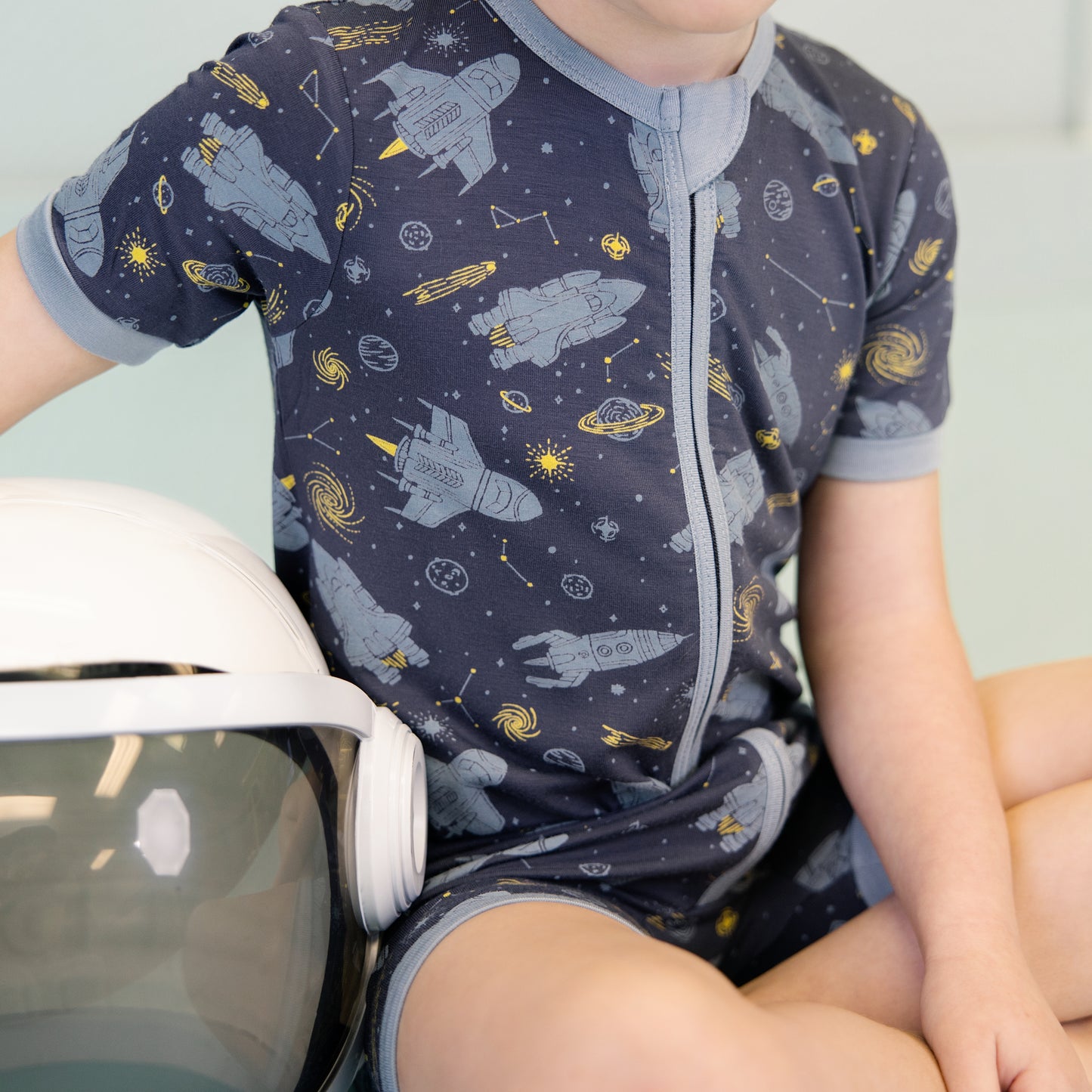 Short Zip Romper in Starships