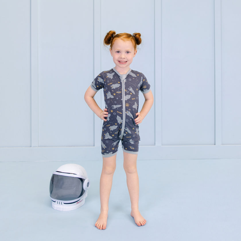 Short Zip Romper in Starships