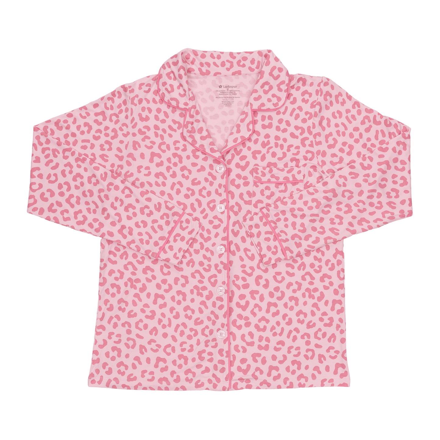 Women's Long Pajama Set in Pink Leopard