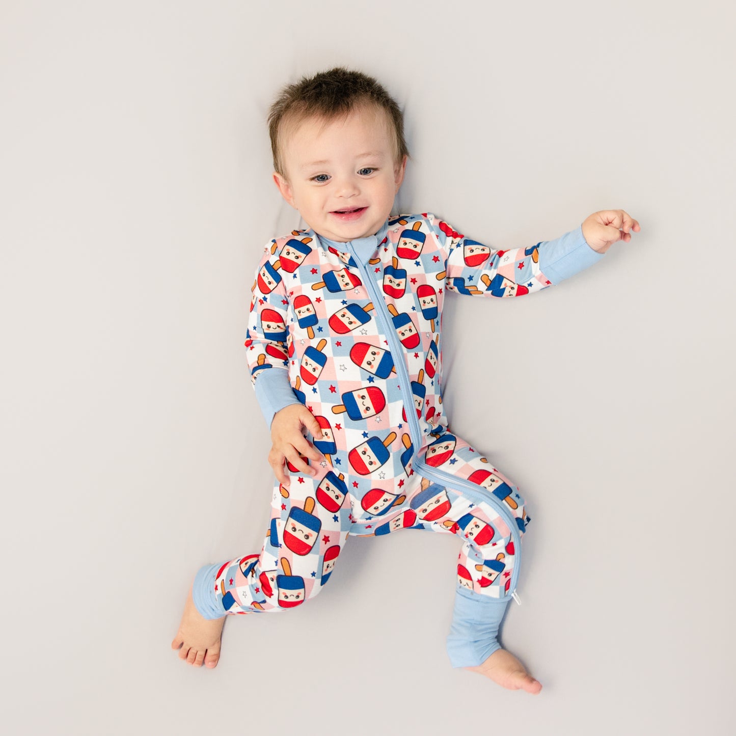 Convertible Footed Romper in Patriot Pops